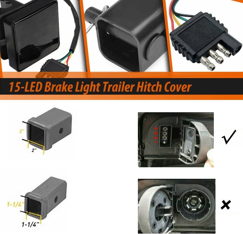 ADIIL 2''Size 15-LED Brake Light Trailer Hitch Cover Fit Towing & Hauling，Smoked Lens Tow Hitch Driving & Brake Lamp - Image 4